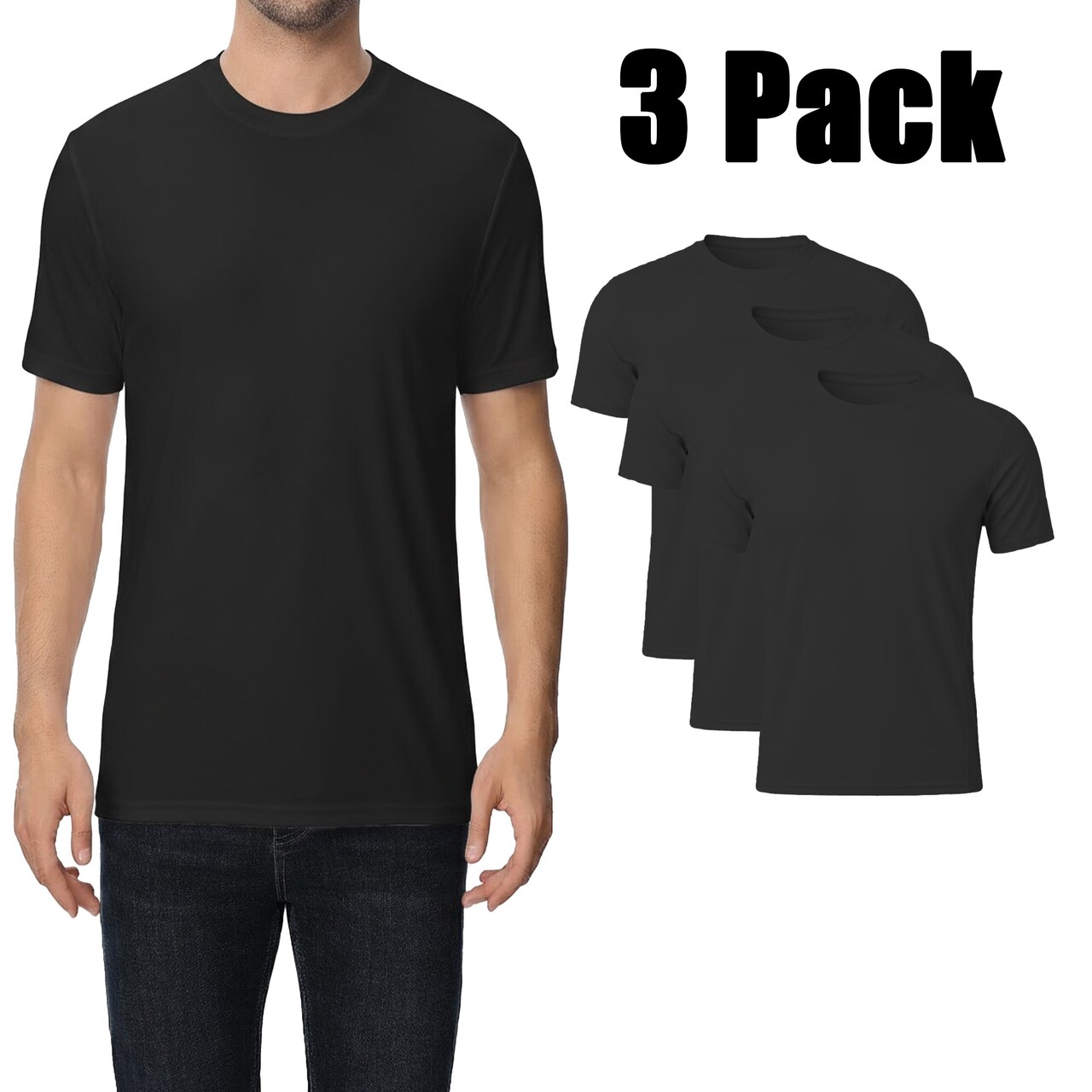 Zfeel ZF910 Dry Fit Performance T-Shirt, 4.6 oz Moisture-Wicking Polyester Craft Blank, Black, Pack-3